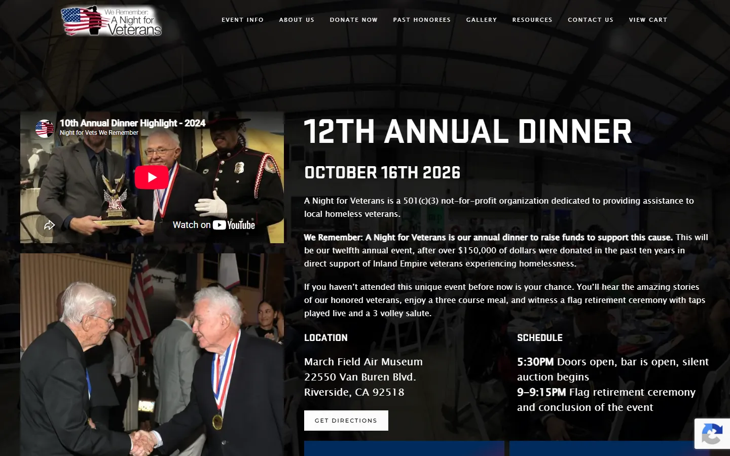 A Night for Veterans website homepage